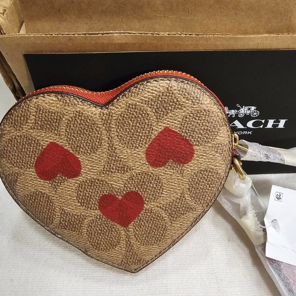 COACH Bags SIGNATURE HEART WRISTLET Coin Purse Wallet Authentic - Picture 5 of 10